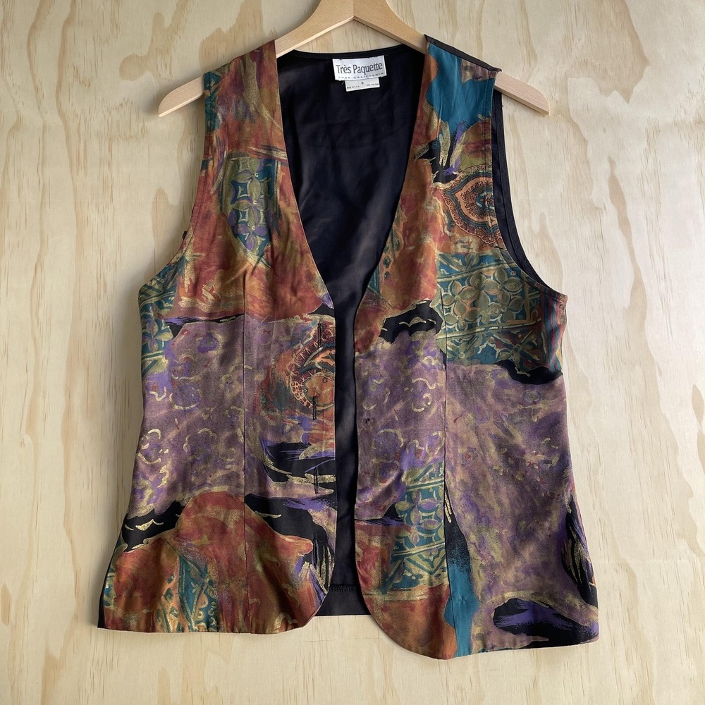 Vintage Tres Paquette Vest Womens Small Multicolor Abstract Geometric USA